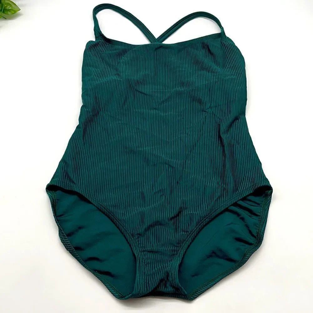 Catalina Vintage Ribbed Green One Piece Swimsuit Sz 1X